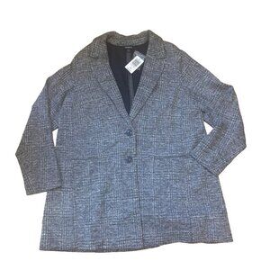 Torrid Longline Knit Blazer Jacket 1X Womens Gray Long Sleeve 2 Button Plaid NWT